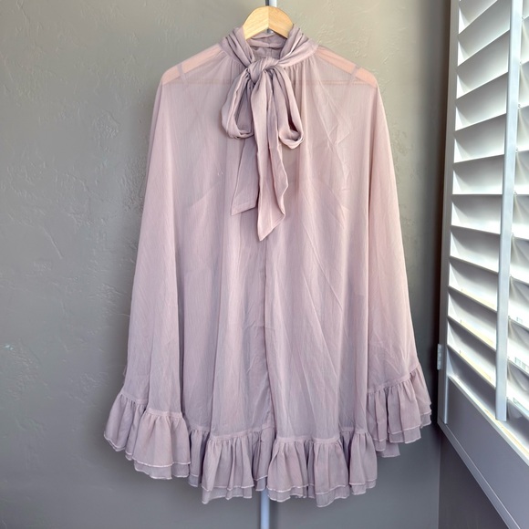 Commense Set: Pink Sheer Chiffon Cape & Semi-Sheer Ruffle Mini Dress NWT - Picture 7 of 14